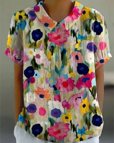 Beatrix | Retro Floral Cotton-Linen Shirt
