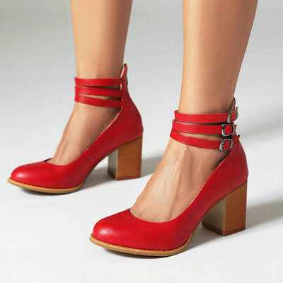 Caa™ - Elegant smooth sandals with ankle straps and thick heels for a sophisticated look