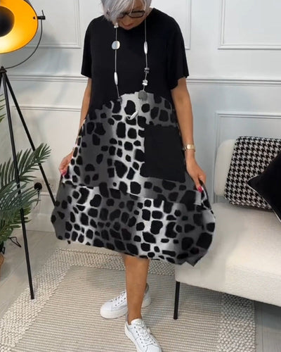 Daphne - Stylish Short Sleeve Leopard Print Midi Dress