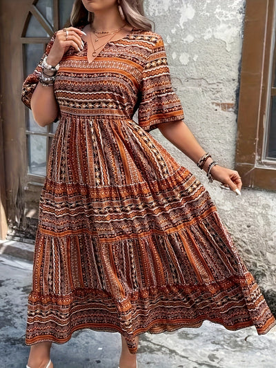 Kate - Elegant Ethnic Print Bohemian Dress