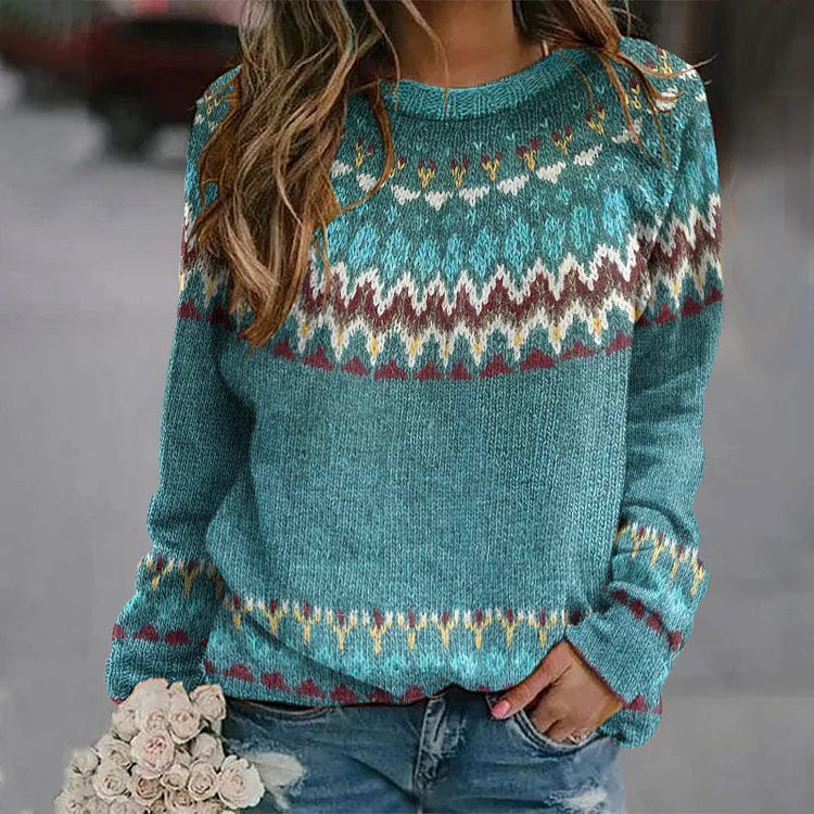 Isla - Comfortable Retro Wave Pattern Sweatshirt