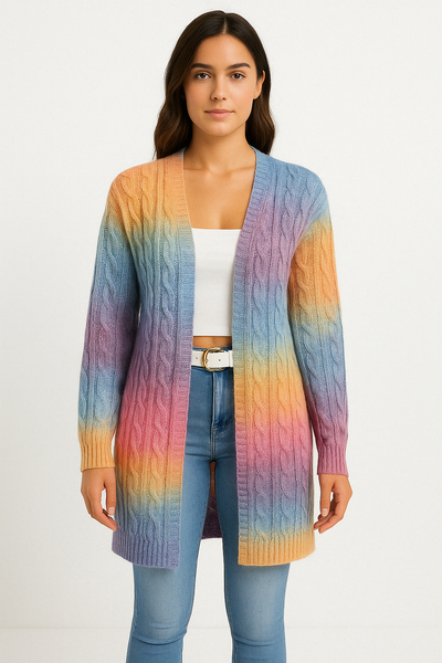 Women’s Cardigan – Oversized Fit – Cable Knit – Open Front – Casual Layer