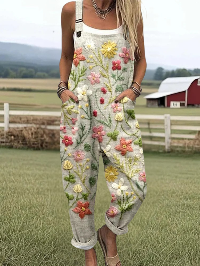 Florence - Women's Retro Elegant Flower Print Casual Wide Leg Jumpsuit