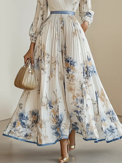 Nora - Elegant V-Neck Puff Sleeves Maxi Dress
