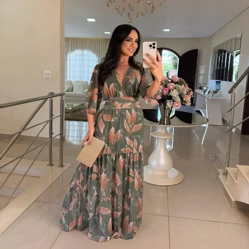 Camille - Long floral dress with a comfortable fit for elegant days