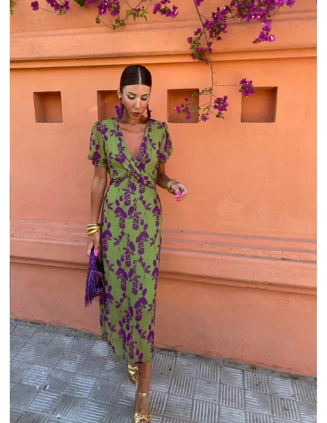 Vienna - Boho V-Neck Floral Pleated Dress