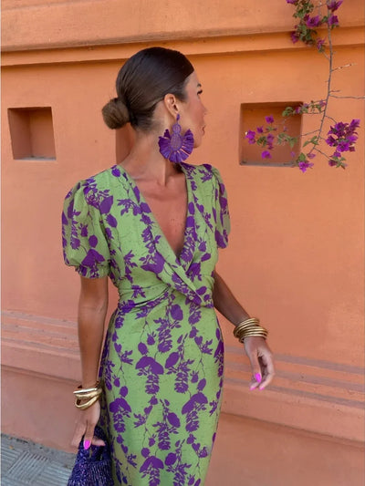 Vienna - Boho V-Neck Floral Pleated Dress