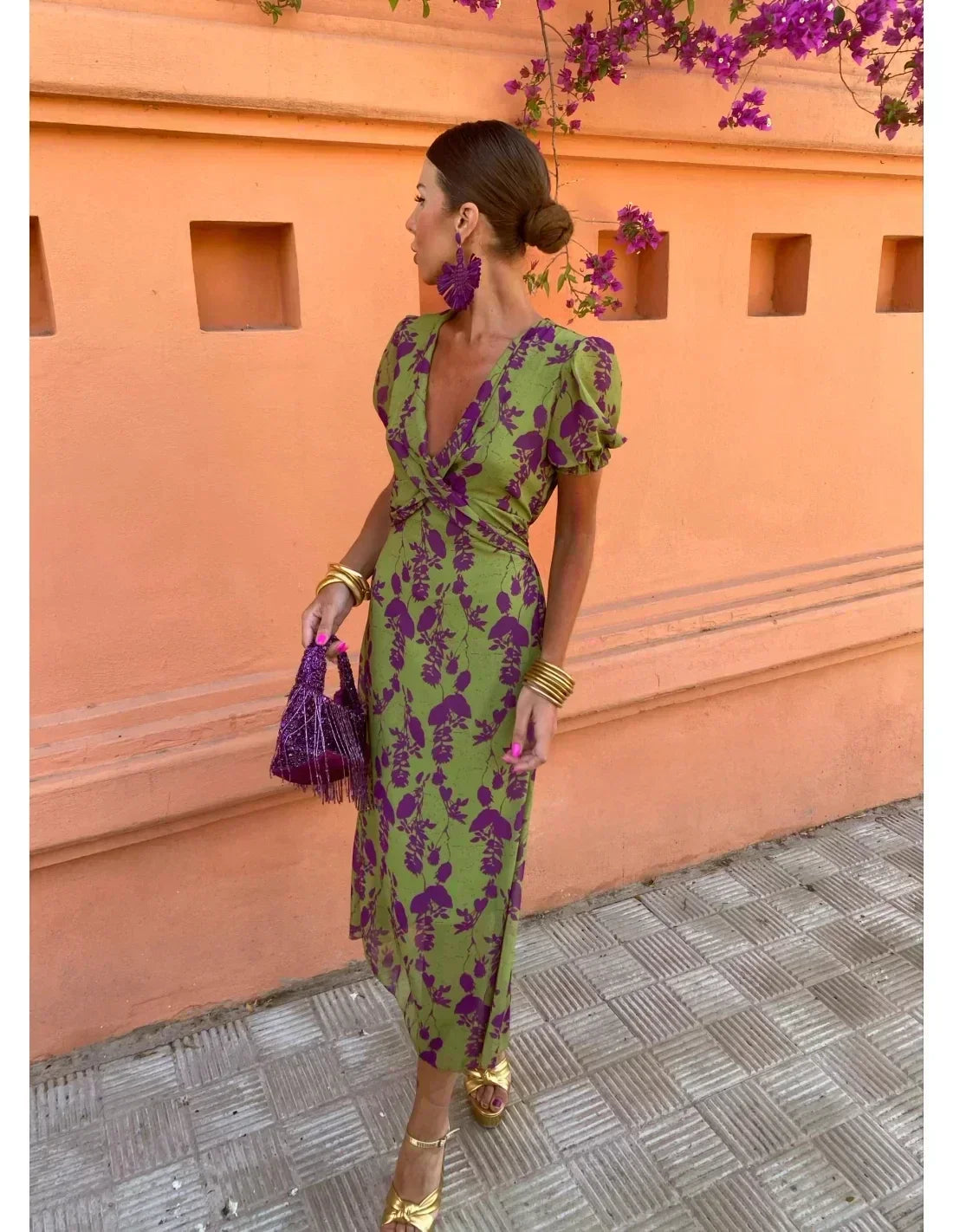 Vienna - Boho V-Neck Floral Pleated Dress