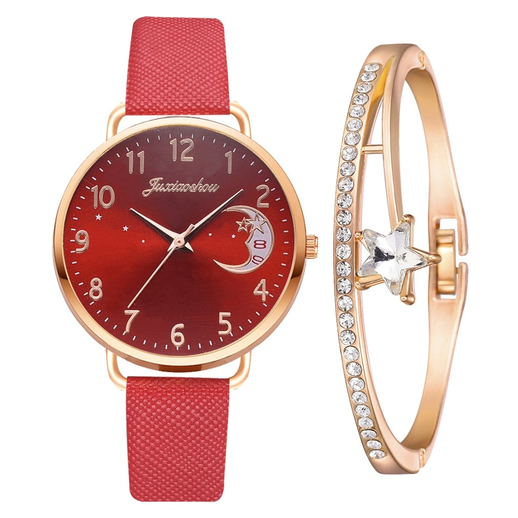 Lina™ - Moon Numbers Dial Watch and Bracelets Set