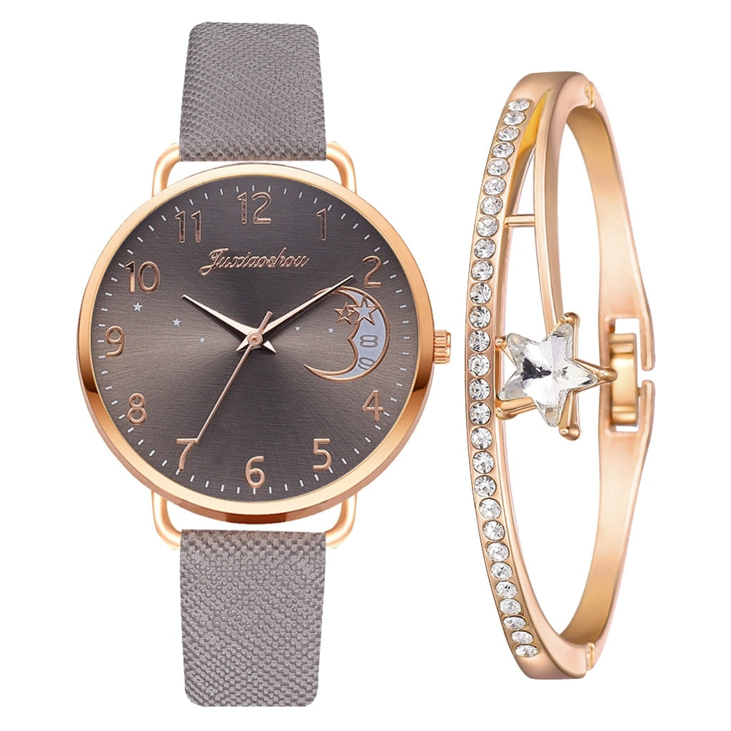 Lina™ - Moon Numbers Dial Watch and Bracelets Set