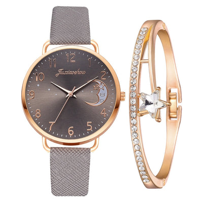 Lina™ - Moon Numbers Dial Watch and Bracelets Set
