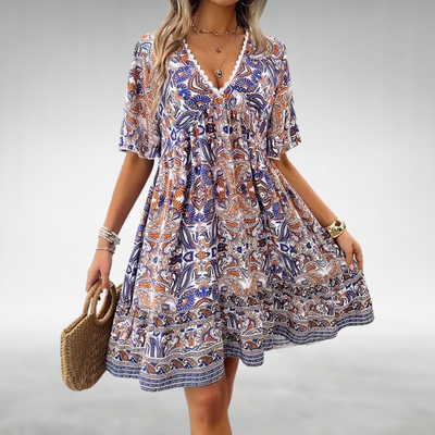 Rebecca - Summer Boho Paisley Print Mini Dress