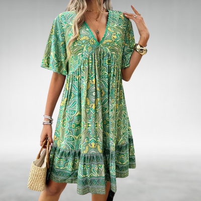 Rebecca - Summer Boho Paisley Print Mini Dress