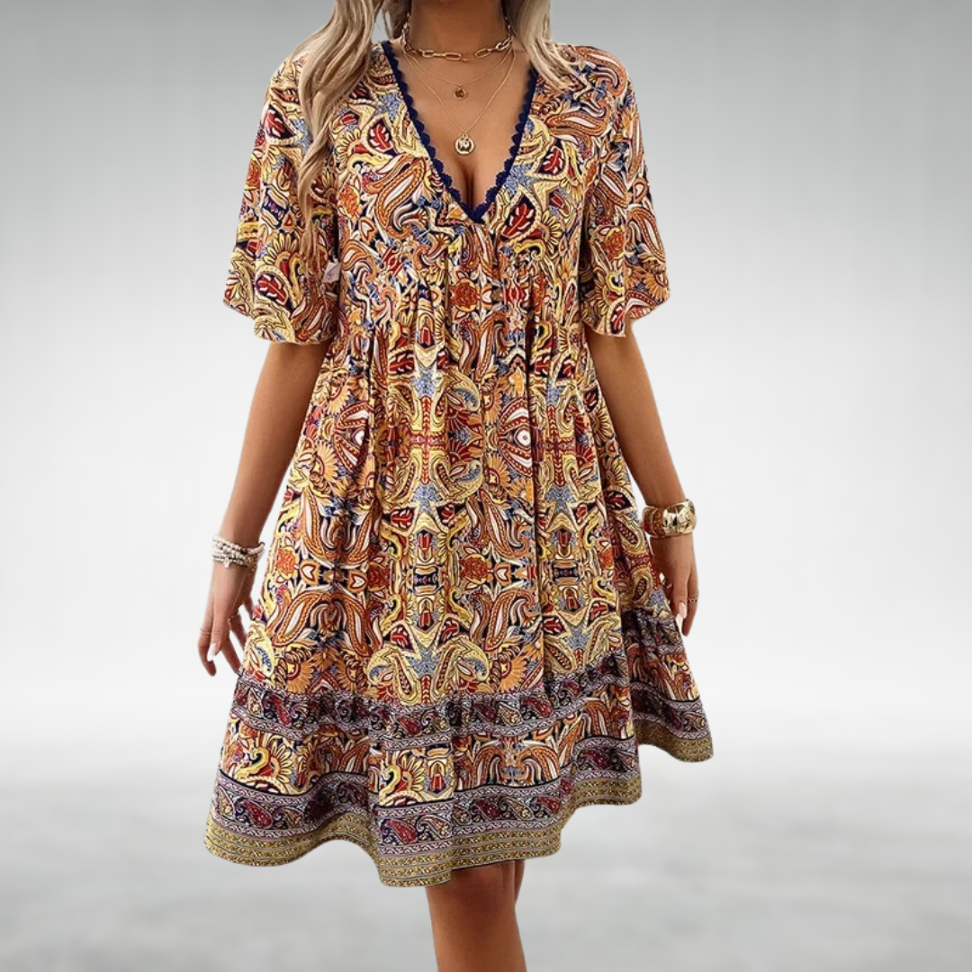 Rebecca - Summer Boho Paisley Print Mini Dress