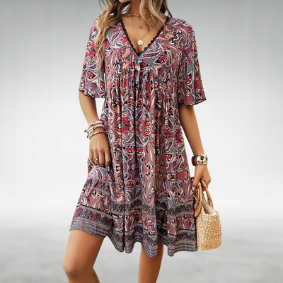 Rebecca - Summer Boho Paisley Print Mini Dress
