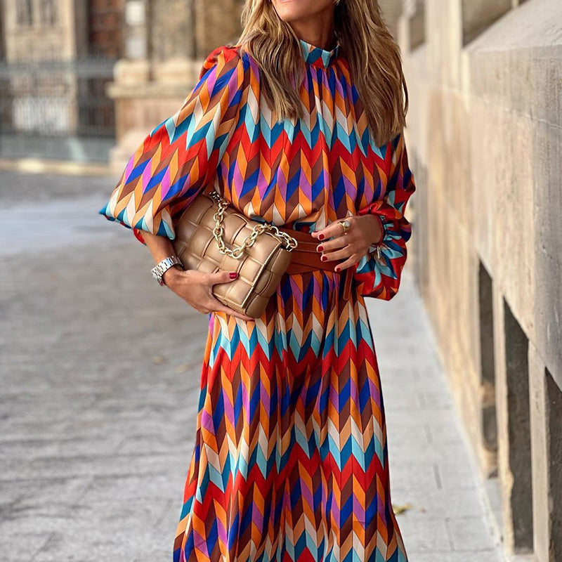 Lydia - Geometric Prints Long Party Dress