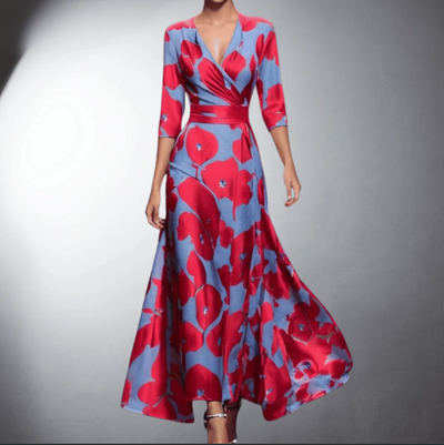 Zara - Classic Floral V-Neck Maxi Dress
