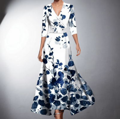 Zara - Classic Floral V-Neck Maxi Dress