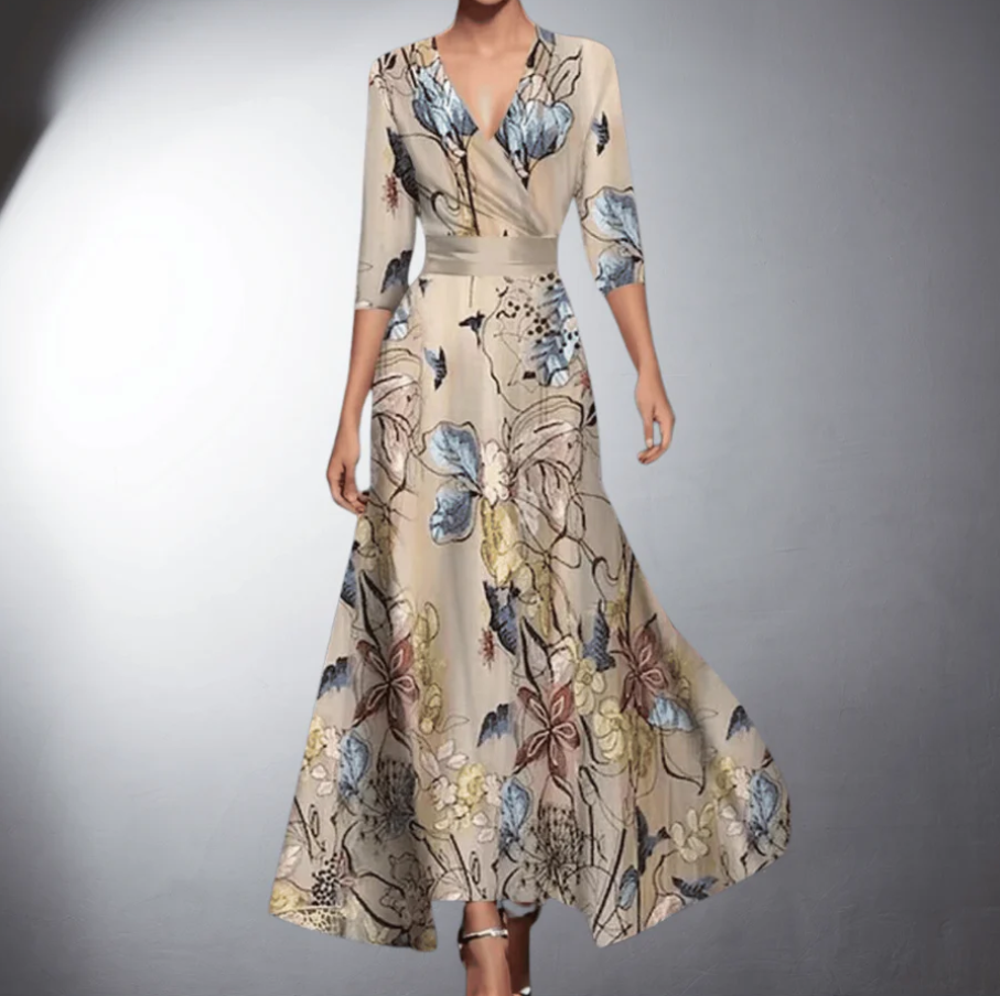 Zara - Classic Floral V-Neck Maxi Dress