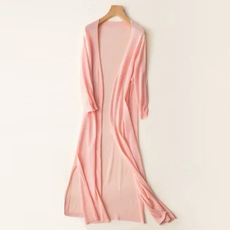 Lightweight Long Cardigan - Women's Open Front Sweater, Breathable Layer