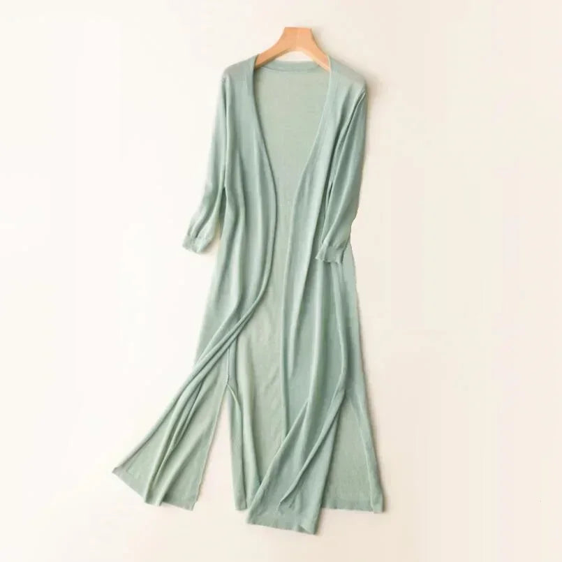 Women’s Long Cardigan – Lightweight Knit – Open Front – 3/4 Sleeve – Layering Essential