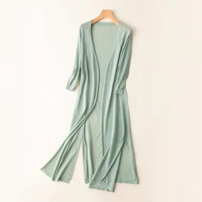 Women’s Long Cardigan – Lightweight Knit – Open Front – 3/4 Sleeve – Layering Essential