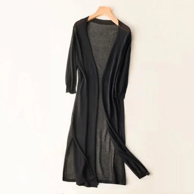 Women’s Long Cardigan – Lightweight Knit – Open Front – 3/4 Sleeve – Layering Essential
