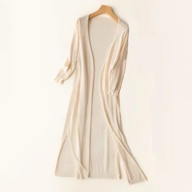 Women’s Long Cardigan – Lightweight Knit – Open Front – 3/4 Sleeve – Layering Essential