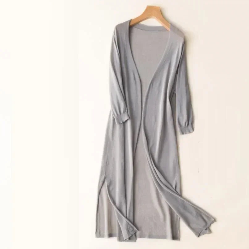 Women’s Long Cardigan – Lightweight Knit – Open Front – 3/4 Sleeve – Layering Essential