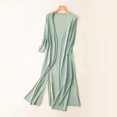 Women’s Long Cardigan – Lightweight Knit – Open Front – 3/4 Sleeve – Layering Essential