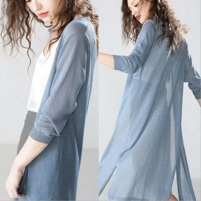 Women’s Long Cardigan – Lightweight Knit – Open Front – 3/4 Sleeve – Layering Essential