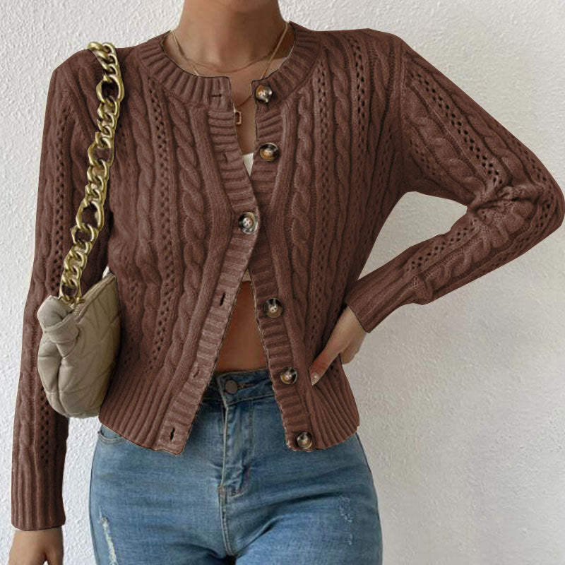 Women’s Knit Cardigan – Cable Knit – Relaxed Fit – Button Front – Ribbed Trim