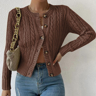 Women’s Knit Cardigan – Cable Knit – Relaxed Fit – Button Front – Ribbed Trim