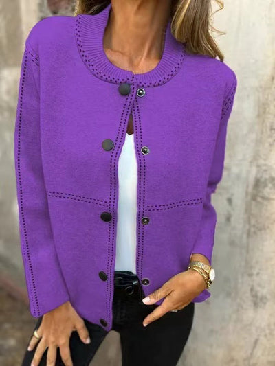 Women’s Sweater Jacket  – Relaxed Fit – Button Front – Long Sleeve – Pockets