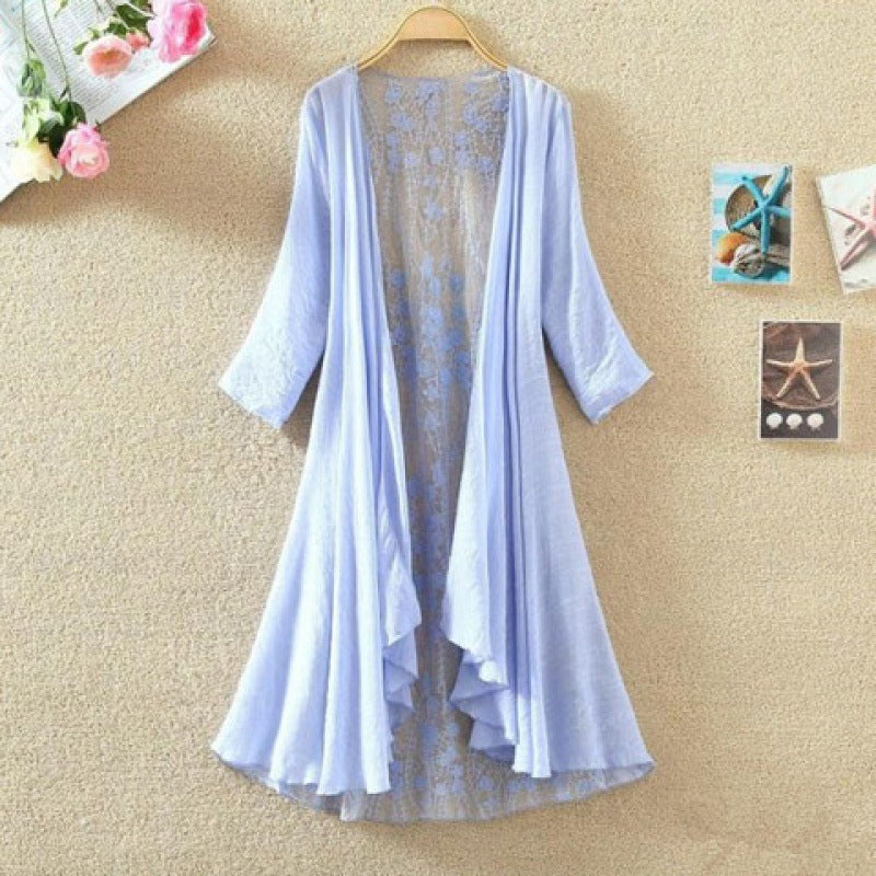 Women’s Mid-Length Cardigan – Lace Back – Open Front – Loose Fit