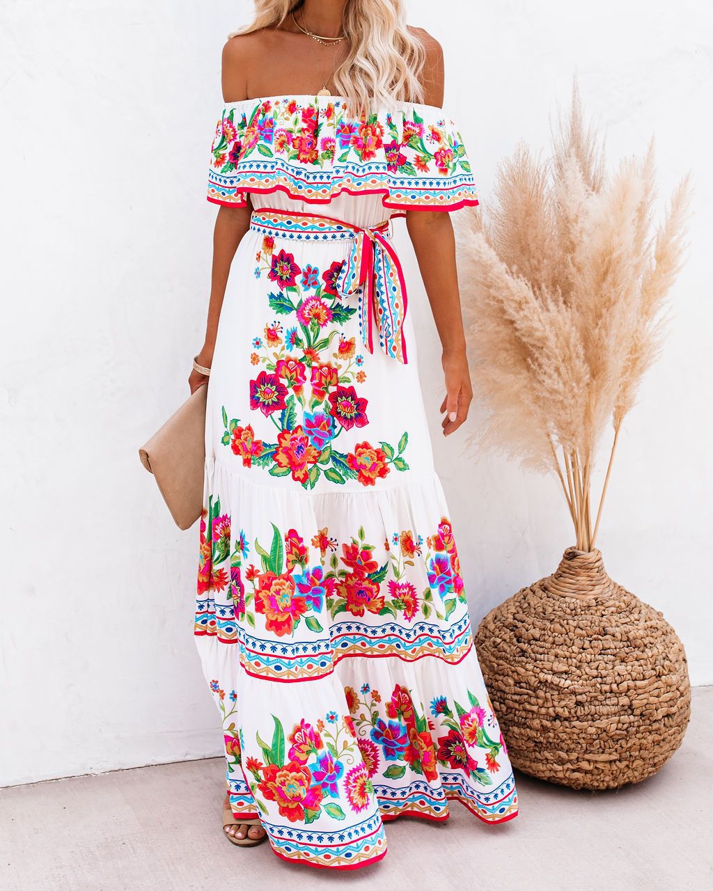 Layla - Printed Lace-Up Waist Long Dress