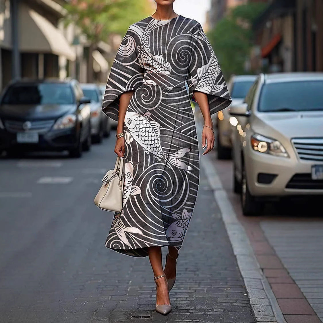Kennedy - Stylish Batwing Sleeve Long Dress