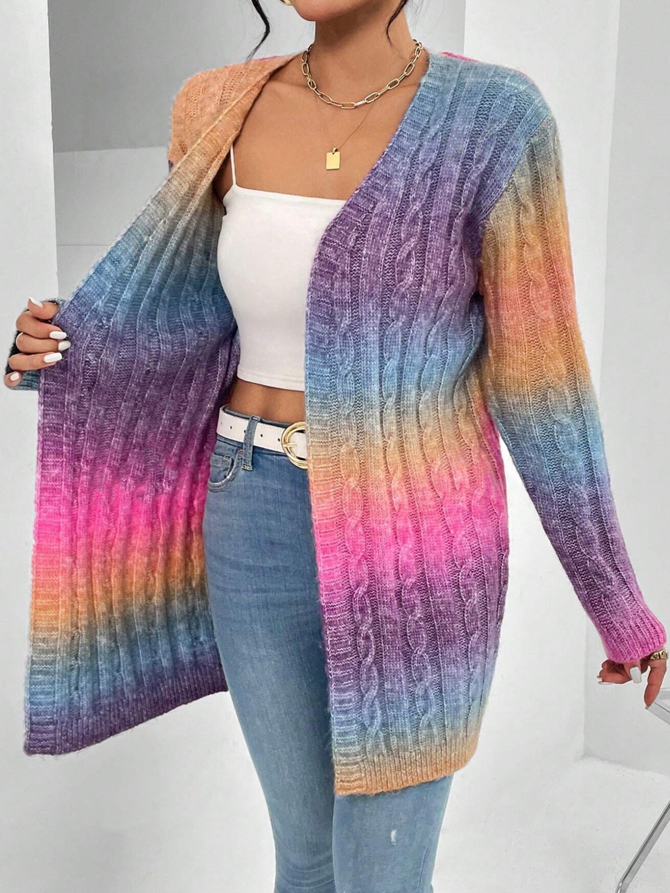 Women’s Cardigan – Oversized Fit – Cable Knit – Open Front – Casual Layer