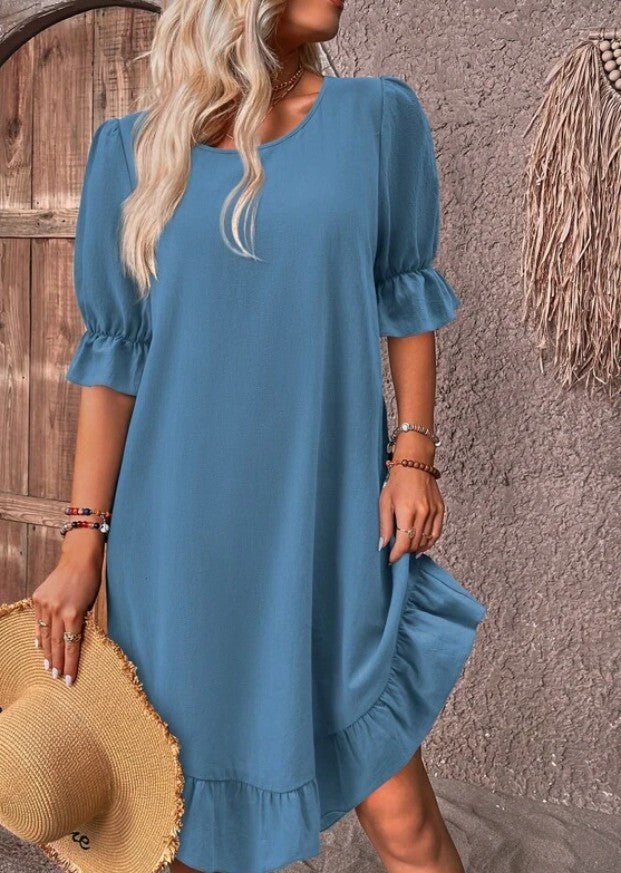 Elena - Retro Charm Half Sleeve Midi Dress
