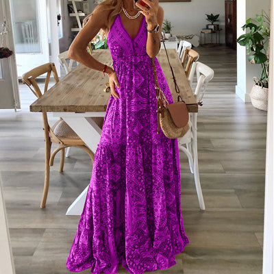 Emerson - Boho Spaghetti Strap V-Neck Maxi Dress