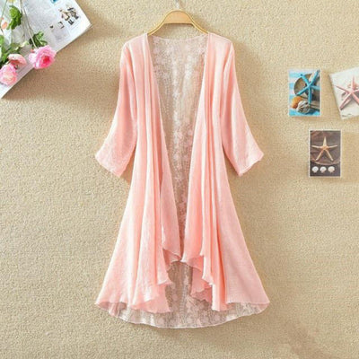 Women’s Mid-Length Cardigan – Lace Back – Open Front – Loose Fit