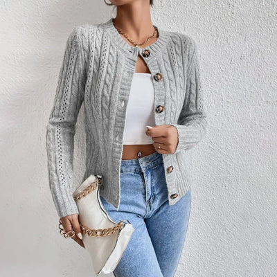 Women’s Knit Cardigan – Cable Knit – Relaxed Fit – Button Front – Ribbed Trim