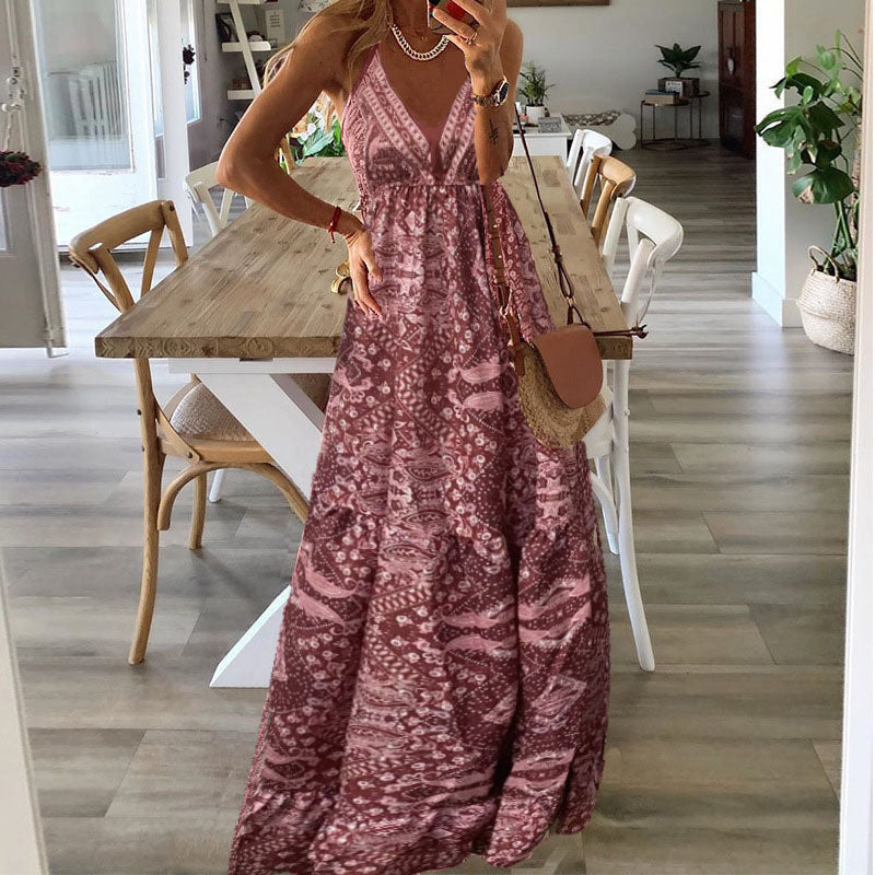 Emerson - Boho Spaghetti Strap V-Neck Maxi Dress