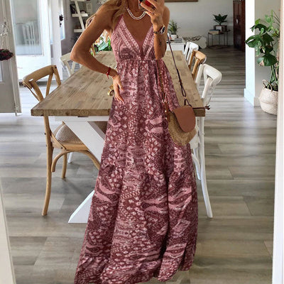 Emerson - Boho Spaghetti Strap V-Neck Maxi Dress