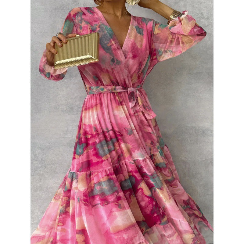 Jillian - Pleated V-Neck Boho Maxi Dress