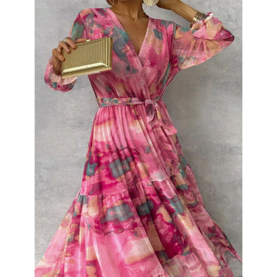 Jillian - Pleated V-Neck Boho Maxi Dress
