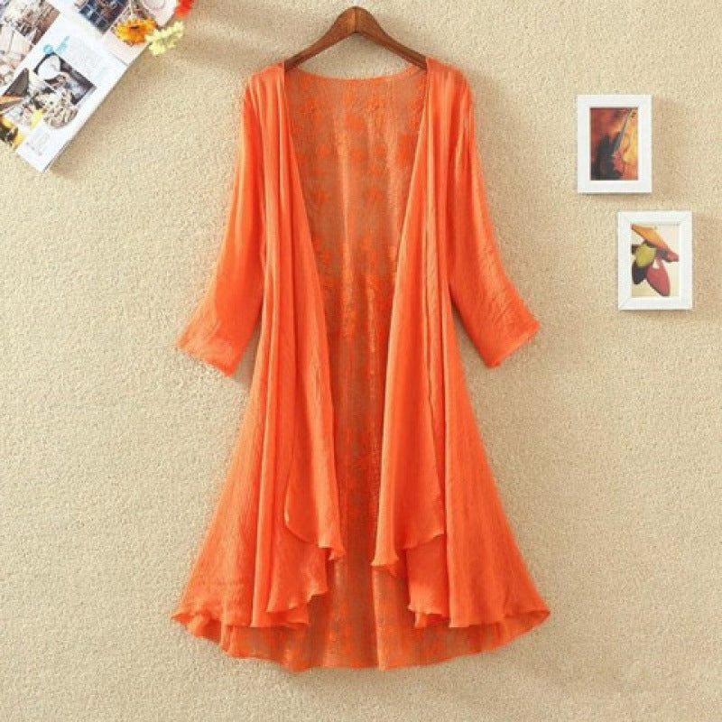 Women’s Mid-Length Cardigan – Lace Back – Open Front – Loose Fit
