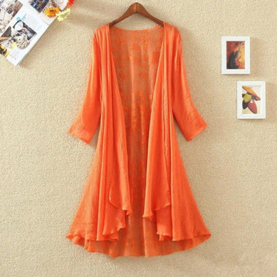 Women’s Mid-Length Cardigan – Lace Back – Open Front – Loose Fit