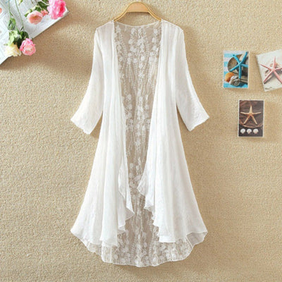 Women’s Mid-Length Cardigan – Lace Back – Open Front – Loose Fit