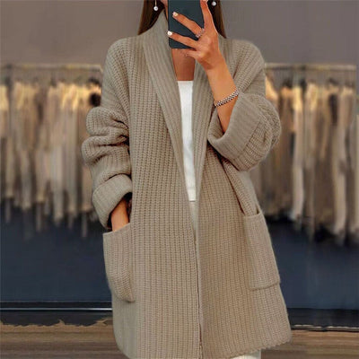 Women’s Cardigan – Oversized Fit – V-Neck – Ribbed – Long Sleeve – Pockets